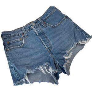 Levis 501 Cut-Off Jean Shorts size 27 Mid High Rise Distressed Raw Hem 90s Y2K
